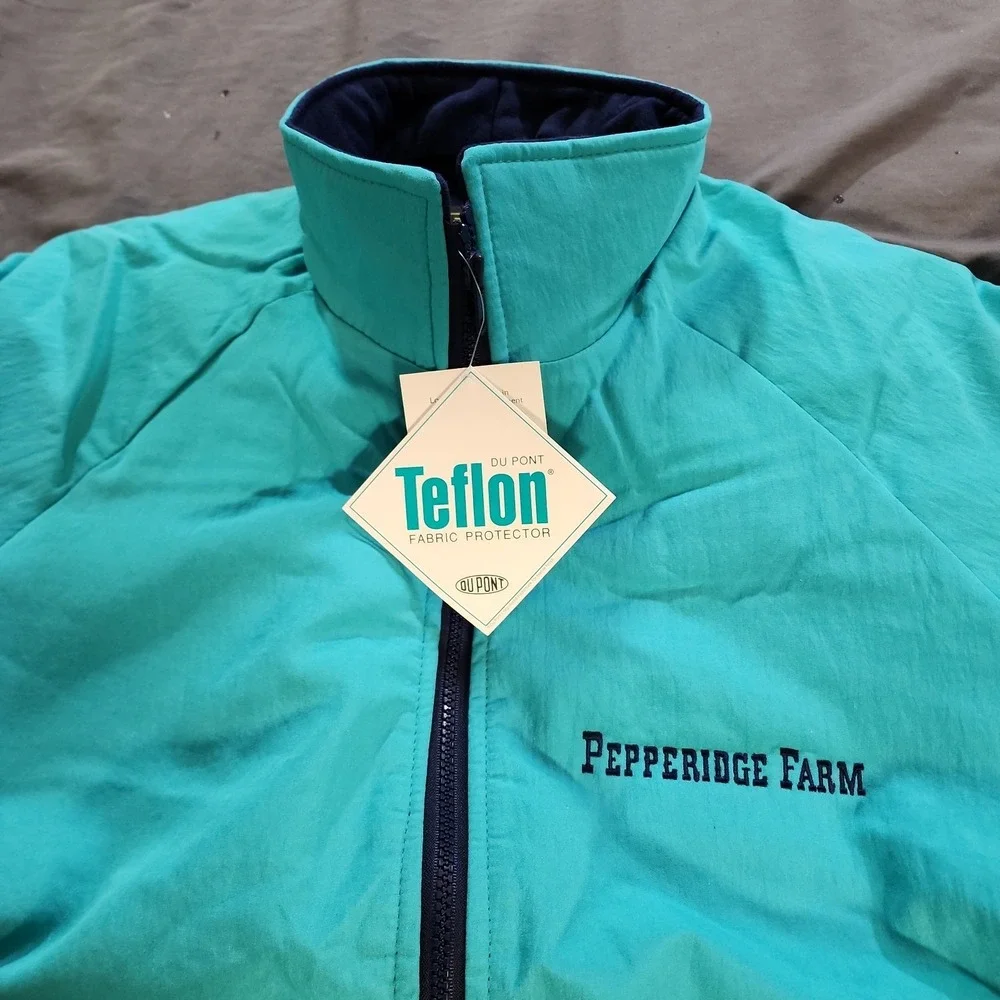 Vtg 90s Pepperidge Farm Jacket K-Products Made in USA Deadstock Teal Navy Men L